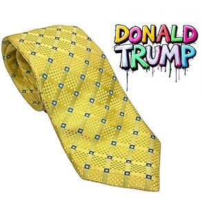 Donald J. Trump Signature Yellow Blue Silk Tie 3.5” x 60” Men’s Necktie